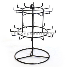 2-Layer 24 Black Hooks Rotating Retail Store Displays Metal Countertop Sweet Shop Display Units